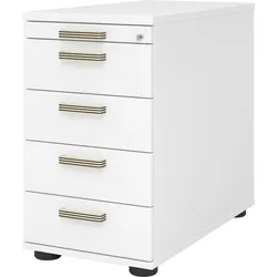 bümö Schreibtisch Schrank abschließbar, Schubladenschrank Holz in weiß, Container mit Schubladen - Schubladen Schrank Büro, Schreibtisch Container