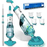 FOTING Poolsauger Akku, Absaugung bis zu 4300L/H, Pool Bodensauger mit Betriebsdauer bis zu 60 Minuten, Poolreiniger mit 4 Filter, Ideal für oberirdische Pools/Spas usw