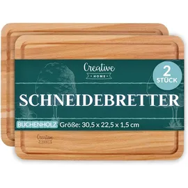 Creative Home 2 x Schneidebrett Holz | 30,5 x 22,5 x 1,5 cm | Holzschneidebrett mit Saftrille | Umkehrbar Schneidbrett | Holzbrett Küche Ideal fü...