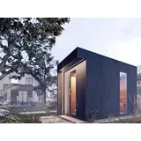 Swedheat Schwarz Gartensauna Musta 72 mm, Fichte Gartensaunahaus mit Glastür, LED Beleuchtung, Dämmerungssensor, 3 Liegen, Ofenschutzgitter, vorg... - Schwarz
