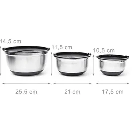 Relaxdays Schüssel-Set BOWLY silber 3-tlg.