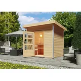 Karibu Gartensauna Pultdach Saunahaus Norge-Ohne Ofen-Moderne Saunatür (Klarglas) inkl. 8-teiligem gratis Zubehörpaket (Gesamtwert 191,92€)