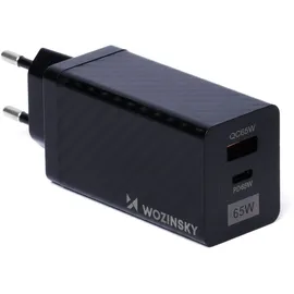 wozinsky 65W GaN-Ladegerät mit USB-Anschlüssen, USB C unterstützt QC 3.0 PD schwarz (WWCG01) - Schwarz