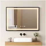 EMKE Badspiegel mit Beleuchtung 70x50cm Schwarzer Rand LED Badezimmerspiegel mit Touch,
