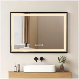 EMKE Badspiegel mit Beleuchtung 70x50cm Schwarzer Rand LED Badezimmerspiegel mit Touch,