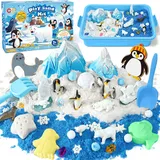Tacobear Schnee Sand Spielset Magic Sand Koffer mit Zaubersand Form Polartierfiguren und Zubehör Sensorik Sandspielzeug Spielsand Geschenk für Kinder Jungen Mädchen 3 4 5 6 7 8 Jahre
