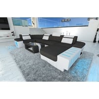 Sofa Dreams Wohnlandschaft Stoffsofa Couch Bellagio U Form Stoff Polster Sofa, mit LED, wahlweise mit Bettfunktion als Schlafsofa, Designersofa grau|schwarz