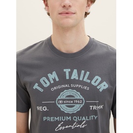 TOM TAILOR Herren T-Shirt mit Logo-Print aus Baumwolle, Tarmac Grey, S