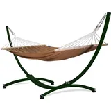 Potenza Outdoor Hängematte mit Gestell für 2 Personen I Stabhängematte XXL 220x160, 200kg I Hängemattengestell 220kg Wetterfest (Braun, Gestell Grün)