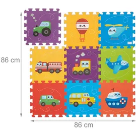 Relaxdays Puzzlematte mit Fahrzeugen Blau,Gelb,Lila