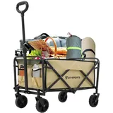 Faltbarer Bollerwagen mit Rädern,Bollerwagen Faltbar Mit Bremse,360° All-Terrain Reifen,Bollerwagen Faltbar Seitentasche,Handwagen Mit Verstellbarem Griff Perfekt Gartenwagen Reisebuggy