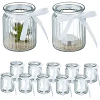 Relaxdays Windlicht, 12er Set, aus Glas, Teelichtgläser mit Schleife,