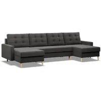 Mebligo - U-Förmige Ecksofa mit Schlaffunktion und Bettkasten BLANK, Couch U Form 294x88x140 cm, Klappsofa mit Schlaffunktion, Wohnzimmer Eckcouch mit Bettfunktion - Ecksofa Grau