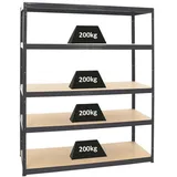 Proregal Schwerlastregal Stahl 150x180x60 cm schwarz Fachlast 200 kg