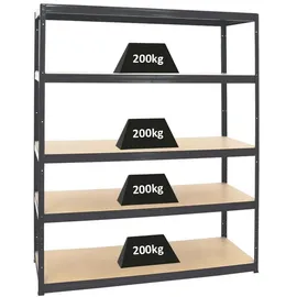 Proregal Schwerlastregal Stahl 150x180x60 cm schwarz Fachlast 200 kg