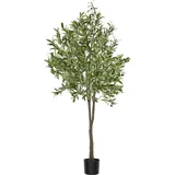 Tectake tectake® Künstlicher Olivenbaum verschiedene Größen mit viel Volumen, stabiler Kunststoff-Blumentopf