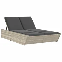 vidaXL Doppel-Sonnenliege mit Kissen 200 x 118 x 50,5/62,5/73,5/83 cm Hellgrau
