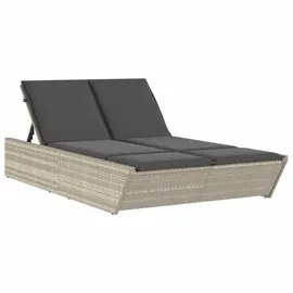 vidaXL Doppel-Sonnenliege mit Kissen 200 x 118 x 50,5/62,5/73,5/83 cm Hellgrau