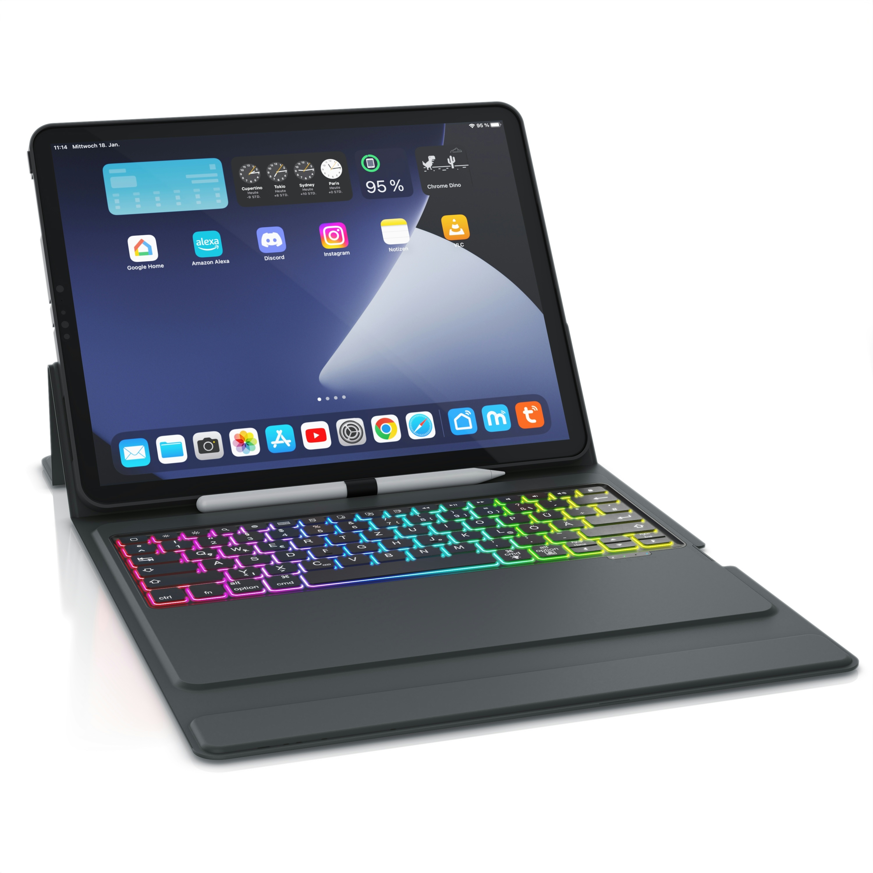 Aplic Bluetooth Tastatur kompatibel mit iPad Pro 12,9 Zoll - Gen 3 + 4 - 500 mAh Akku - inkl. Hülle - Tablet Keyboard kompatibel mit Apple Layout