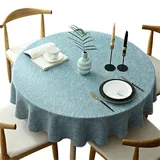 Schwere Runde Tischtuch, Dekorative Einfarbige Tischdecke, Baumwolle Leinen Tischdecke für Küche Esszimmer Haus Tischdekoration, Hellblau, Rund - 180 cm