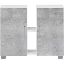 Schildmeyer Badmöbel Waschbeckenunterschrank mit 2 Schranktüren und Metallgriffen Grau