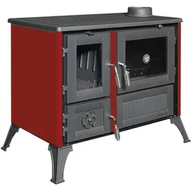hosseven Kaminofen mit Backfach und Herdplatte 4013 Rot Holzofen 8 kW Holz Ofen Mehrfachbelegung Kamin Heizofen Küchenherd