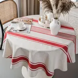 Vintage französische rot gestreifte Baumwoll-Leinen-Tischdecke, waschbar, wiederverwendbar, für Küche, Esszimmer, Bauernhaus, Tischdekoration (Rund, 150)