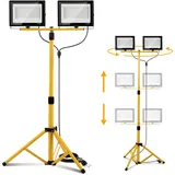 ISOISL Baustrahler Arbeitsstrahler mit Stativ 2x100W, LED Strahler 2x10000 Lumen,1,60 m Einstellbar Teleskopisch, 360° Grad Drehung, 300 cm Kabel, IP66 für Garage Werkstatt Baustelle, Kaltweiß