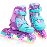 Locavun Rollschuhe Kinder für Mädchen, Verstellbare Rollschuhe Kinder Quad mit Leuchtenden Rädern Inline Roller Skates für Mädchen (Violett und Grün, S:26-29 EU)