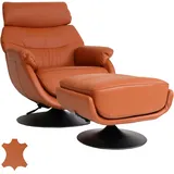 Mendler Relaxsessel mit Hocker HWC-K99, Fernsehsessel Sessel, Wippfunktion drehbar, Metall Echtleder/Kunstleder ~ braun