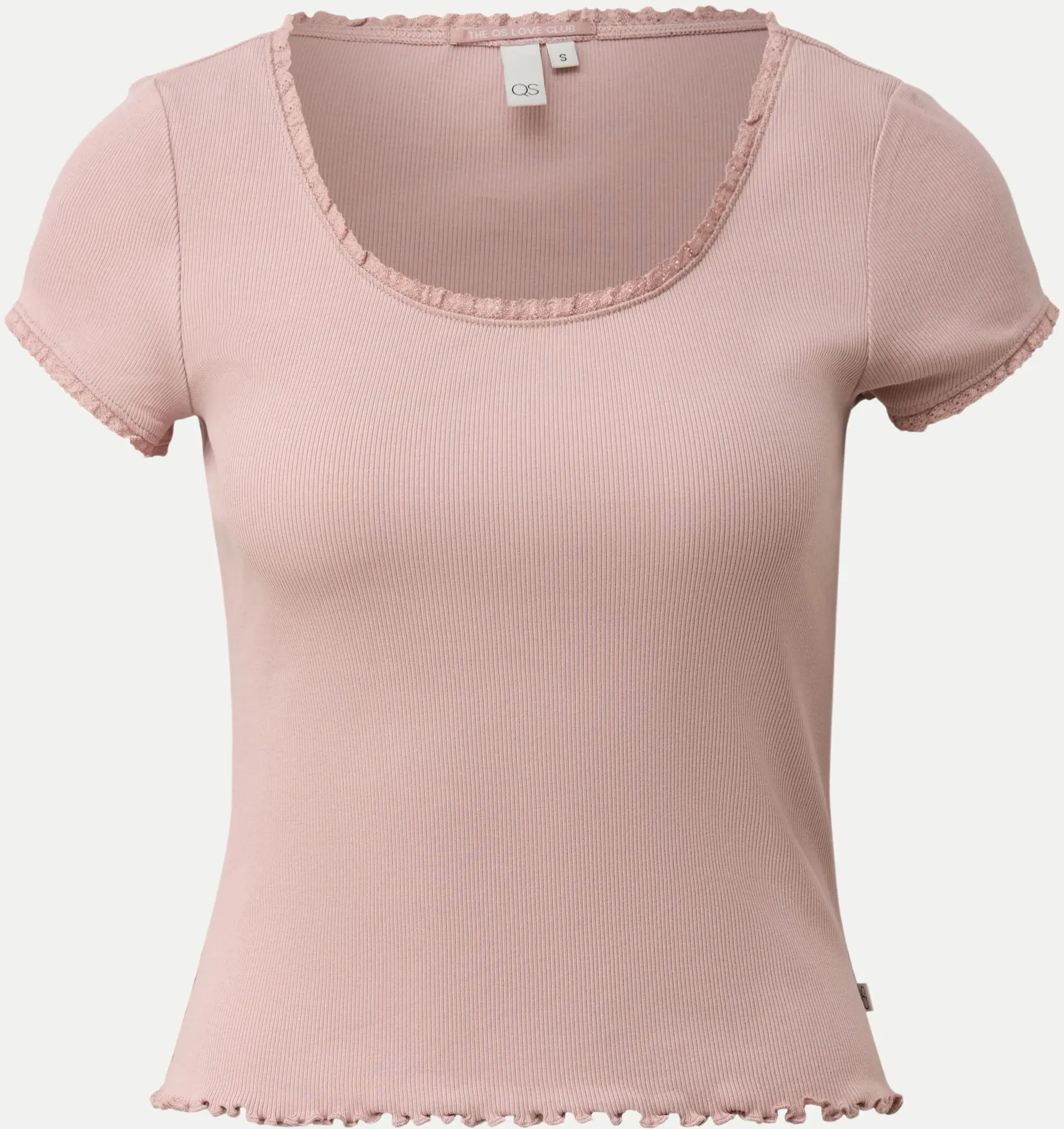Rippshirt mit Spitzenkante Rosa XL