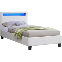CARO-Möbel Polsterbett Mandalay mit LED Beleuchtung Einzelbett Lederbett 90 x 200 cm mit Lattenrahmen, Lederimitat in weiß Textil, Mode, 90x200 Schlafzimmer, Betten, Polsterbetten
