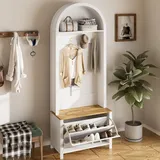 stilvora Garderobe-Set Sitzbank 75x35x195 cm Weiß/Gold