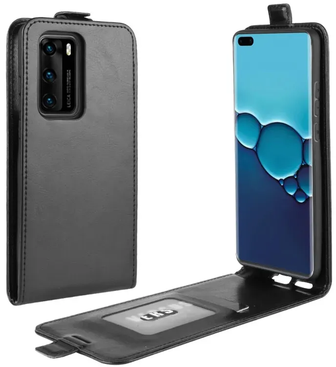 Flip Case Handyhülle für Huawei P40 Pro Vertikal Schutzhülle Tasche Cover Schwarz Bumper Smartphone Kartensteckplatz-Kreditkarte-Geldscheine EC-Karte Bank-Karte