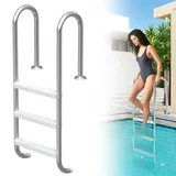 LZQ Edelstahl Poolleiter 3 Stufen, 132 cm Silber, Rutschsicherung, Schwimmbadleiter für Pool & Schwimmbecken, Sicherer Einstieg, Einbau- und Siche... - Silber
