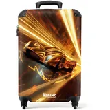 NoBoringSuitcases.com Kinderkoffer Jungen, Koffer Kinder, Kinder Reisekoffer, Reisetasche Mit Rollen, Kindertrolley Jungen, Handgepäck Koffer, Trolley Handgepäck 55x40x20 cm (Rennwagen - Gold)