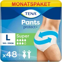 TENA Pants Super L - 48 Pants im Monatspaket (4 x 12 Pants) - Einweghosen für Frauen und Männer - atmungsaktive Unisex Inkontinenzslips - bei Blasenschwäche und Harninkontinenz - Weiß, Größe L