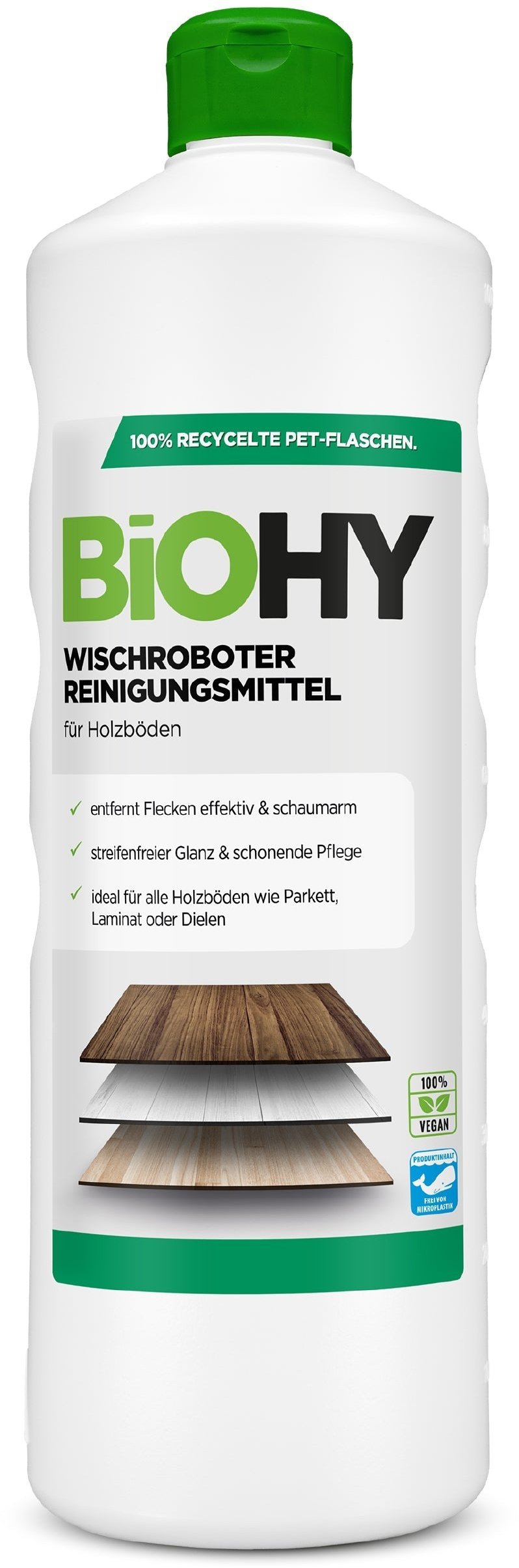 BiOHY Wischroboter Reinigungsmittel für Holzböden, Reiniger für Wischroboter, Nicht schmäumender Bodenreiniger, Bio-Konzentrat 1 x 1 Liter Flasche