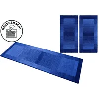 THEKO Bettumrandung THEKO "Gabbeh Super, Handweb, Teppich, Bordüre, reine Wolle" Gr. 14, blau (dunkelblau), H:9mm, Obermaterial: 100% Wolle, Bettumrandungen, Bettvorleger, Schlafzimmer, Läufer-Set