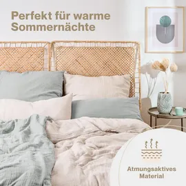 Blumtal Musselin Bettwäsche Blau 135 x 200 cm + 40 x 80 cm