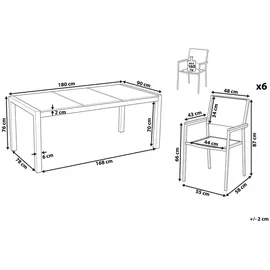 Beliani Gartentisch Set Schwarz Beige Granit Edelstahl Tisch 180 cm Poliert 6 Stühle Terrasse Outdoor Modern