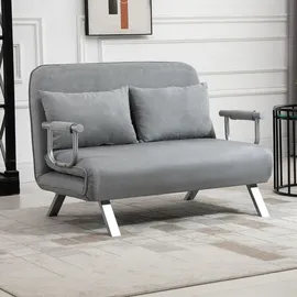 Homcom Schlafsofa mit Verstellbarer Rückenlehne, Wurfkissen, 2er-Sofa mit Schlaffunktion, Samtoptik, Armlehne, Couch für Wohnzimmer, Schlafzimmer, Hellgrau