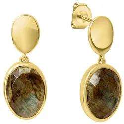 Celesta Ohrring 925 Silber vergoldet 925/- Sterling Labradorit braun gelb Weiss Damen 