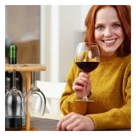 Relaxdays Weinglashalter, Bambus, für 6 Gläser, rund Ø 25cm, Weingeschenk, Bar, Weinbutler mit Weinflaschenhalter, natur 1 Stück