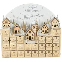 Ksikdeg Holz LED beleuchteter Adventskalender, Weihnachts-Countdown-Kalender, Box mit LED beleuchtetem Baum und Rentier