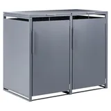 BELIANI Mülltonnenbox Dunkelgrau Stahl für 2 Tonnen 240 Liter mit Tür Deckelhalter Kette Gasdruckfeder Magnetverschluss Outdoor Mülltonnenabdec... - Grau