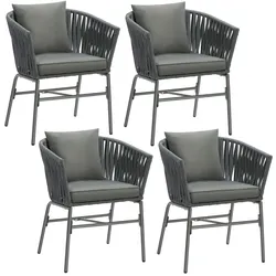 TECTAKE Stuhlset Valeiras im Rope-Design, dicke Polster, 60x61x77cm  4er Set