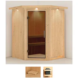 Sauna KARIBU "Larin", beige (naturbelassen), ohne Ofen, (ohne Ofen), Saunen, ohne Ofen