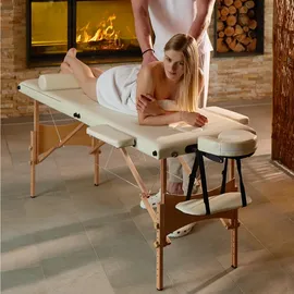 Tectake tectake® 3 Zonen Massageliege-Set, Daniel mit Holzgestell, 210 x 95 x 84 cm