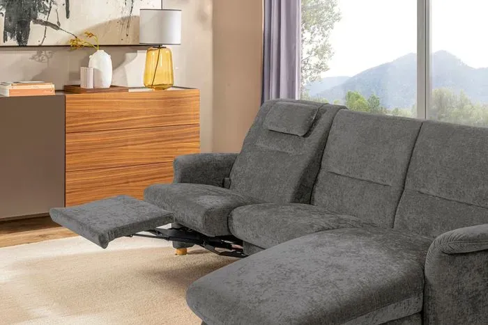 Segmüller Werkstätten Sofa inkl. Longchair Bora Stoff Ash